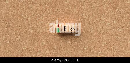 cubes showing the change from 4G to 5G on cork background - 3d rendered illustration Stock Photo
