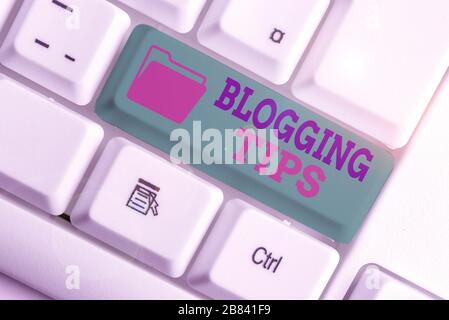 Text sign showing Blogging Tips. Business photo text Ideas on how improve the discussion or informational website Stock Photo