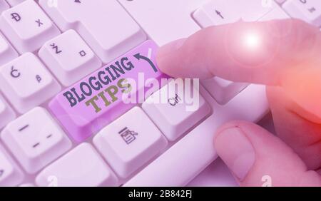 Text sign showing Blogging Tips. Business photo text Ideas on how improve the discussion or informational website Stock Photo