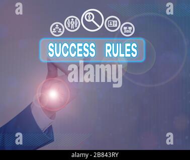 Writing note showing Success Rules. Business concept for able to achieve all the goals that you have set for yourself Stock Photo