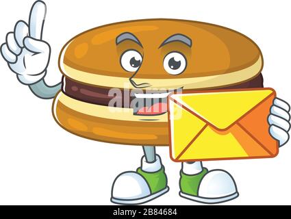 Cute face dorayaki mascot design holding an envelope Stock Vector