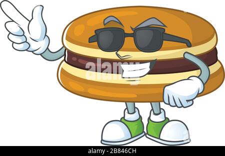 Cute dorayaki cartoon character design style with black glasses Stock Vector