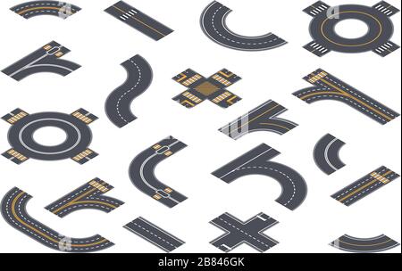 Vector design in isometry of different elements for roadway building isolated on white background Stock Vector