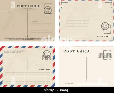 Composed graphic set of various postcards with blank writing area on white background Stock Vector