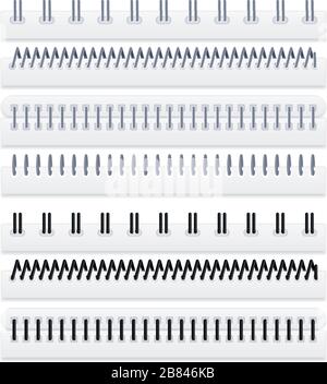 Graphic set of horizontal spirals for notepads and papers isolated on white background Stock Vector
