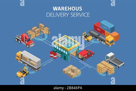 Isometric chart of work in depot of professional delivery service Stock Vector
