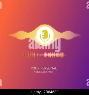 Voice recognition. Personal assistant and smart voice recognition concept. Sound wave intelligent symbol with microphone icon Stock Vector