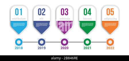 Infographics timeline. Business timeline elements and steps to goal. Business roadmap marketing concept. Workflow diagram process line. Stock Vector