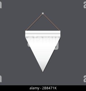 Empty white pennant of triangle shape hanging on gray background Stock Vector