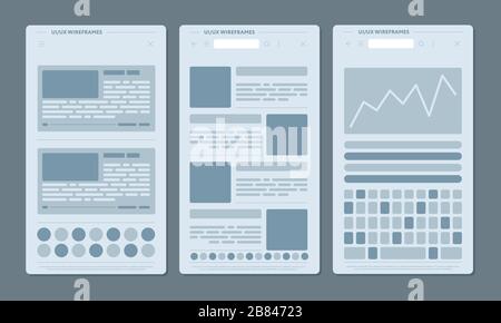 Set of tree pages of modern network with various empty publications Stock Vector