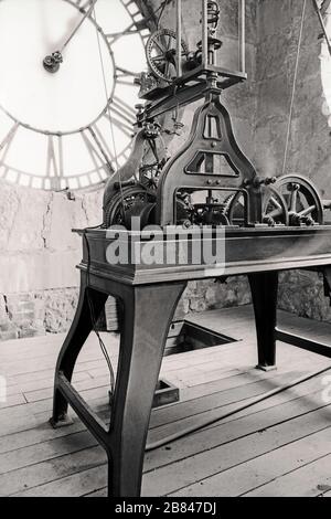Ther interior of the Calgary City Hall clock tower. The Seth Thomas Clock is one of only 50 of this model Stock Photo