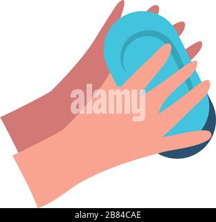 hands with soap bar icon over white background, line color style ...