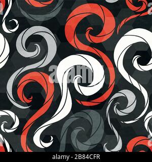 vintage red spirals seamless pattern with grunge effect Stock Vector