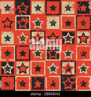 vintage star seamless pattern with grunge effect Stock Vector