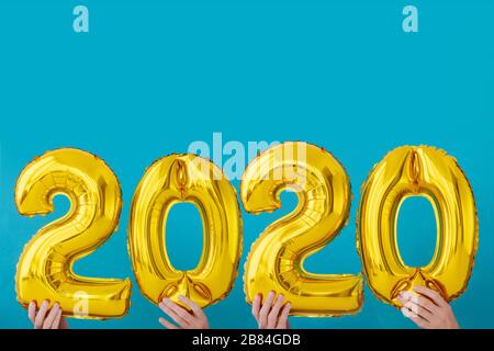 Gold foil number 2020 celebration balloon Stock Photo