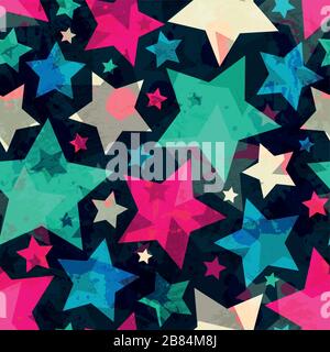 bright star seamless pattern with grunge effect Stock Vector