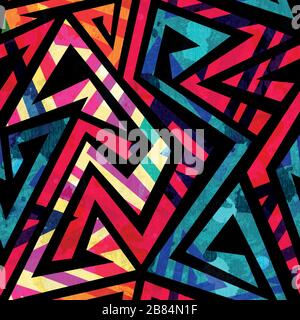 bright labyrinth seamless pattern with grunge effect Stock Vector