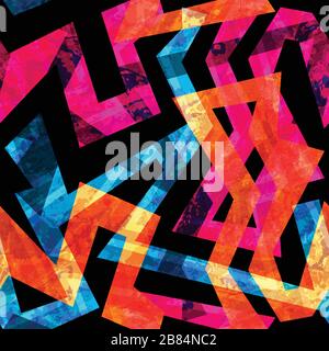 bright labyrinth seamless pattern with grunge effect Stock Vector