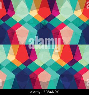 colored mosaic seamless pattern with grunge effect Stock Vector
