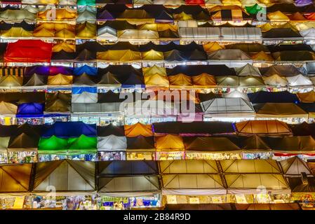 Bangkok Ratchada Train Night Market with colourful tents good to print Stock Photo