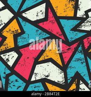 graffiti geometric seamless pattern with grunge effect Stock Vector