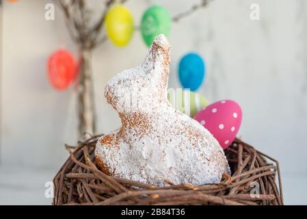 Easter bunny and Easter Lamb cake with easter eggs Stock Photo