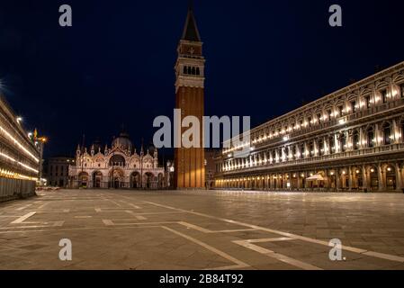 The St. Mark's Square in Venice at Night, Venice/Italy Stock Photo