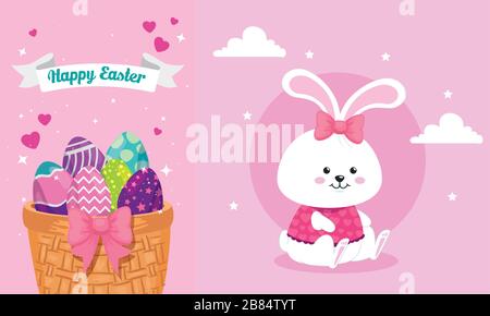 set cards of happy easter with decoration Stock Vector