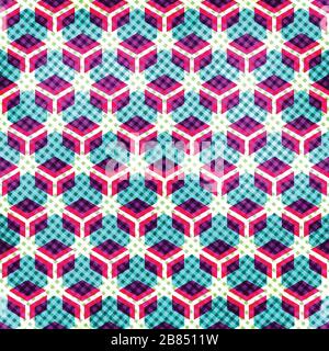 neon grid seamless pattern with grunge effect Stock Vector
