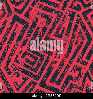 red industrial maze seamless pattern with grunge effect Stock Vector