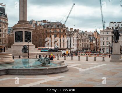 Trafalgar Square in London's West End is empty due to Coronavirus outbreak Stock Photo