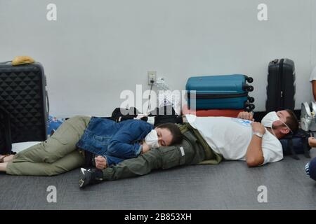 Mexico City, Mexico. 19th Mar, 2020. Chileans passengers are seen stranded at Mexico's International Airport because coronavirus outbreak has terrified the country for the pandemic crisis in Mexico City, Mexico (Photo by Carlos Tischler/Eyepix Group/Pacific Press) Credit: Pacific Press Agency/Alamy Live News Stock Photo