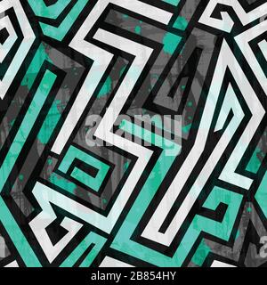 urban blue maze seamless pattern with grunge effect Stock Vector
