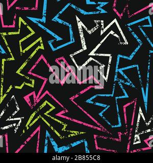 neon geometric seamless pattern with grunge effect Stock Vector