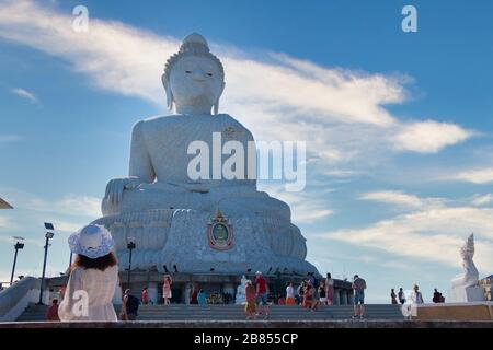 Big Buddha monument on the island of Phuket, Thailand. Phuket Big Buddha is one of the most important and revered landmarks on Phuket island. Stock Photo