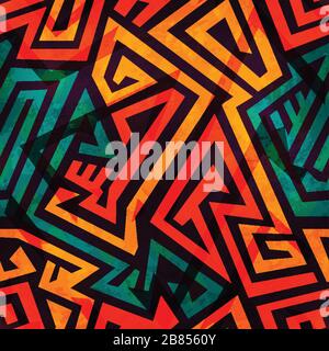 orange maze seamless pattern with grunge effect Stock Vector