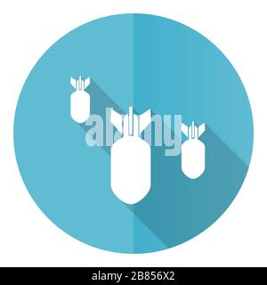 Bomb blue round flat design vector icon isolated on white background, war, military, weapon illustration in eps 10 Stock Vector