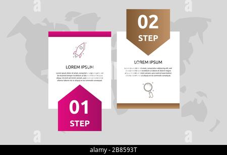 Vector template shape infographic. Business concept with 2 arrows and icons. Two steps for diagrams, flowchart, timeline Stock Vector