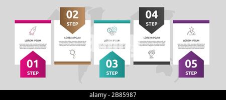 Vector template shape infographic. Business concept with 5 arrows and labels. Five steps for graph, diagrams, slideshow Stock Vector