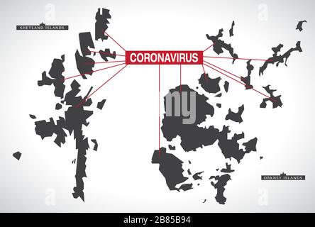 Northern Isles SCOTLAND UK region map with Coronavirus warning illustration Stock Vector