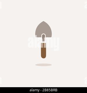 Gardening shovel. Color icon with shadow. Tool glyph vector illustration Stock Vector