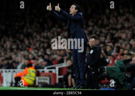 Arsenal manager Unai Emery during the Premier League match between Arsenal and Wolverhampton Wanderers at Emirates Stadium in London, UK - 11th November 2018 Stock Photo