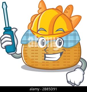 Smart automotive bread basket presented in cartoon character design Stock Vector