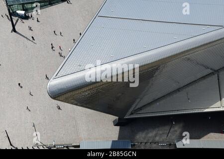 Photo taken from above of a small part of the Rotterdam Central train station, architectural structure of steel Stock Photo