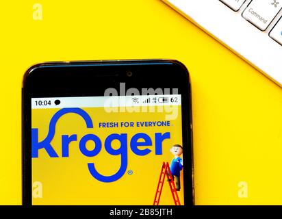 Download March 20 2020 Ukraine In This Photo Illustration A Kroger Logo Seen Displayed On A Smartphone Credit Image C Igor Golovniov Sopa Images Via Zuma Wire Stock Photo Alamy PSD Mockup Templates