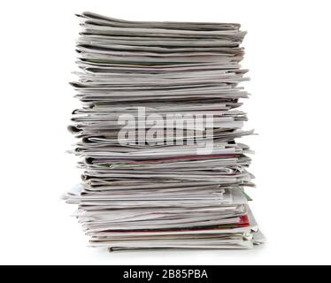 Newspapers stack isolated on white background, inclusive clipping path without shade. Germany Stock Photo