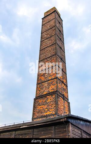 Lublin, Lubelskie / Poland - 2019/08/17: Reconstructed crematorium chimney of Majdanek KL Lublin Nazis concentration and extermination camp Stock Photo