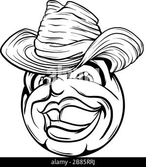 Cute smiling emoticon wearing cowboy hat, emoji, smiley Stock Vector