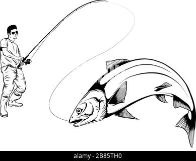 Fisherman caught fish vector illustration design art Stock Vector
