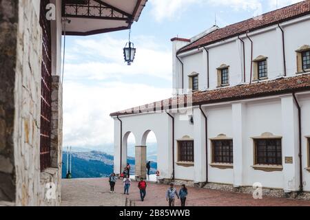 White Catholic church & Santuario monastery at the top of a mountain at Monserrate in Bogota, Colombia Stock Photo